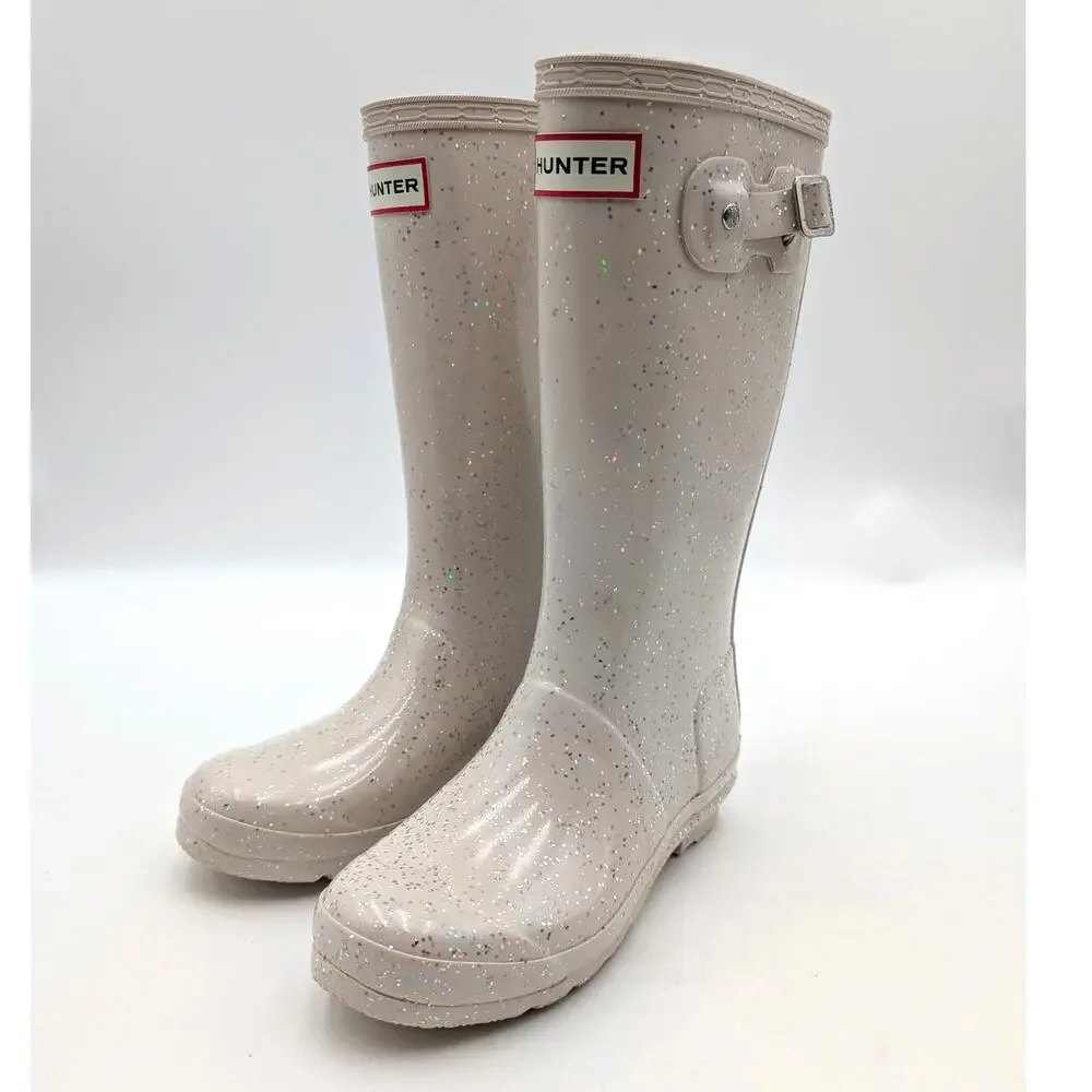 Hunter Original Giant Glitter Waterproof Rain Boots Kids' Ivory Size US3 EU34